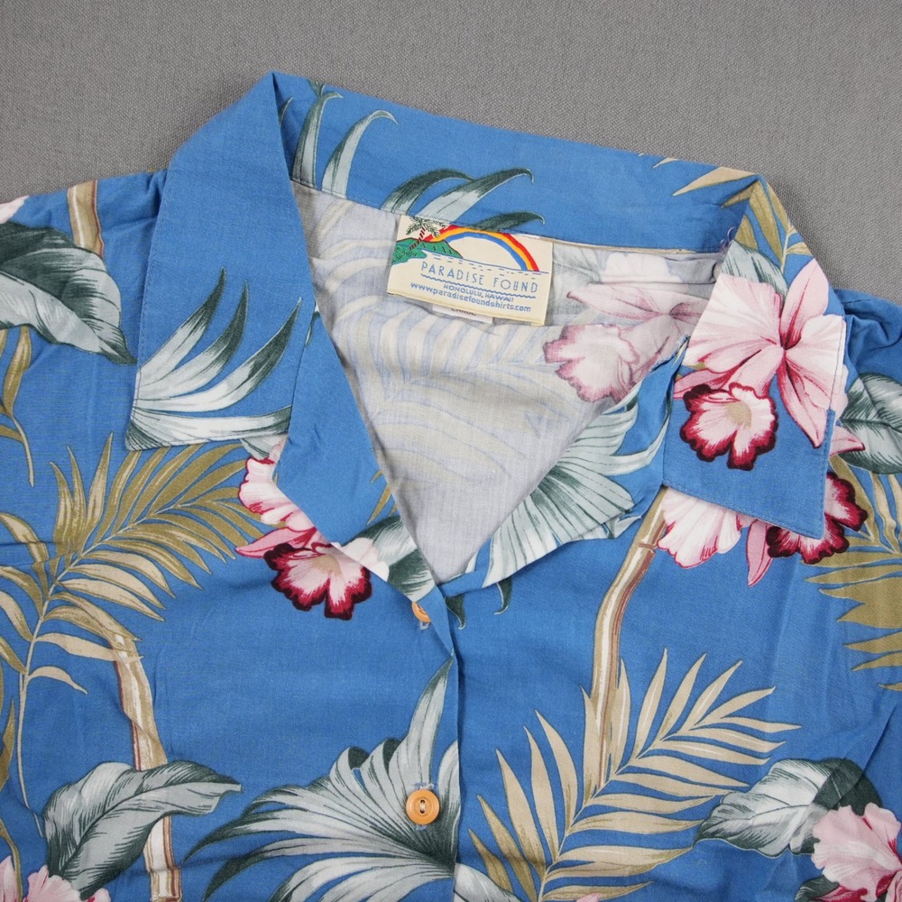Vintage Paradise Found Hawaiian Shirt Women L Orchid Floral Tropical Rayon USA